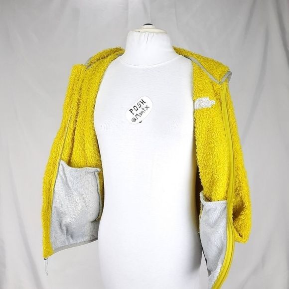 North Face hooded sweatshirt teddy bear fuzzy hoodie yellow gray half dome small - Picture 9 of 16